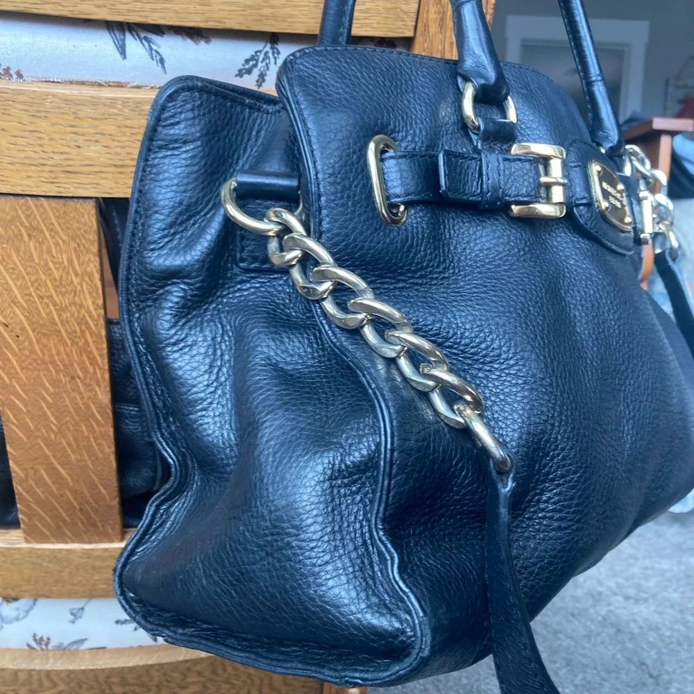 Michael Kors Black leather Hamilton satchel handbag shoulder bag